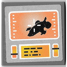 LEGO Donker Steengrijs Tegel 2 x 2 met Oranje Screen en Controls Sticker met groef (3068)