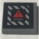 LEGO Gris pierre foncé Tuile 2 x 2 avec rouge warning triangle et Noir et blanc diagonal lines Autocollant avec rainure (3068)