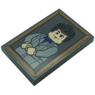 LEGO Dark Stone Gray Tile 2 x 3 with Cosmo Kramer Minifigure Sticker (26603)
