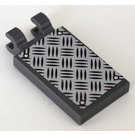 LEGO Dark Stone Gray Tile 2 x 3 with Horizontal Clips with metal plate with anti-slip diamond pattern and four rivets Sticker (Thick Open 'O' Clips) (30350)