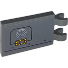 LEGO Dark Stone Gray Tile 2 x 3 with Horizontal Clips with SHIELD Logo (Left) Sticker (Thick Open 'O' Clips) (30350)