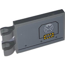 LEGO Dark Stone Gray Tile 2 x 3 with Horizontal Clips with SHIELD Logo (Right) Sticker (Thick Open 'O' Clips) (30350)