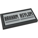 LEGO Dark Stone Gray Tile 2 x 4 with 'ARKHAM ASYLUM' Sticker (87079)