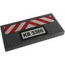 LEGO Dark Stone Gray Tile 2 x 4 with 'KB 3366', Red and White Danger Stripes Sticker (87079)