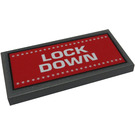 LEGO Dark Stone Gray Tile 2 x 4 with 'LOCK DOWN' Sticker (87079)