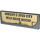 LEGO Dark Stone Gray Tile 2 x 6 with Sheriff of Stud City Wild Brick Hiccup Sticker (69729)