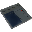 LEGO Dunkles Steingrau Fliese 4 x 4 mit Bolzen auf Kante mit Droid Bomb Design (Recht) Aufkleber (6179)