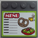 LEGO Dark Stone Gray Tile 4 x 4 with Studs on Edge with Menu with Pretzel and Salad Sticker (6179)