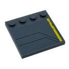 LEGO Dark Stone Gray Tile 4 x 4 with Studs on Edge with Worn Yellow Stripe and Black Lines (Model Right) Sticker (6179)