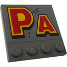 LEGO Dunkles Steingrau Fliese 4 x 4 mit Bolzen auf Kante mit Yellow-rot 'PA' Aufkleber (6179)