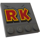 LEGO Dark Stone Gray Tile 4 x 4 with Studs on Edge with Yellow-Red 'RK' Sticker (6179)