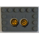 LEGO Dunkles Steingrau Fliese 4 x 6 mit Bolzen auf 3 Edges mit Gelb Circles (Bionicle Code), Type 1 Aufkleber (6180)