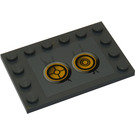LEGO Dunkles Steingrau Fliese 4 x 6 mit Bolzen auf 3 Edges mit Gelb Circles (Bionicle Code), Type 1 Aufkleber (6180)