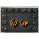 LEGO Dunkles Steingrau Fliese 4 x 6 mit Bolzen auf 3 Edges mit Gelb Circles (Bionicle Code), Type 2 Aufkleber (6180)