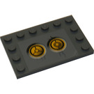 LEGO Donker Steengrijs Tegel 4 x 6 met Studs Aan 3 Edges met Geel Circles (Bionicle Code), Type 2 Sticker (6180)