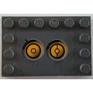 LEGO Dark Stone Gray Tile 4 x 6 with Studs on 3 Edges with Yellow Circles (Bionicle Code), Type 3 Sticker (6180)