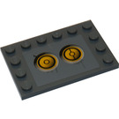 LEGO Dunkles Steingrau Fliese 4 x 6 mit Bolzen auf 3 Edges mit Gelb Circles (Bionicle Code), Type 3 Aufkleber (6180)