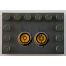 LEGO Dark Stone Gray Tile 4 x 6 with Studs on 3 Edges with Yellow Circles (Bionicle Code), Type 4 Sticker (6180)