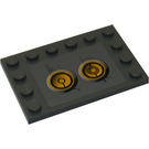 LEGO Donker Steengrijs Tegel 4 x 6 met Studs Aan 3 Edges met Geel Circles (Bionicle Code), Type 4 Sticker (6180)