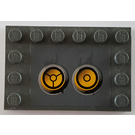 LEGO Dunkles Steingrau Fliese 4 x 6 mit Bolzen auf 3 Edges mit Gelb Circles (Bionicle Code), Type 5 Aufkleber (6180)