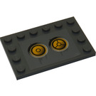 LEGO Dark Stone Gray Tile 4 x 6 with Studs on 3 Edges with Yellow Circles (Bionicle Code), Type 5 Sticker (6180)