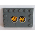LEGO Dunkles Steingrau Fliese 4 x 6 mit Bolzen auf 3 Edges mit Gelb Circles (Bionicle Code), Type 6 Aufkleber (6180)