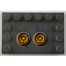 LEGO Dunkles Steingrau Fliese 4 x 6 mit Bolzen auf 3 Edges mit Gelb Circles (Bionicle Code), Type 7 Aufkleber (6180)
