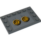 LEGO Donker Steengrijs Tegel 4 x 6 met Studs Aan 3 Edges met Geel Circles (Bionicle Code), Type 7 Sticker (6180)