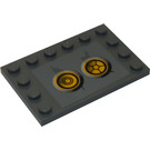LEGO Donker Steengrijs Tegel 4 x 6 met Studs Aan 3 Edges met Geel Circles (Bionicle Code), Type 8 Sticker (6180)