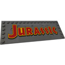 LEGO Dark Stone Gray Tile 6 x 16 with Studs on 3 Edges with Yellow-Red 'JURASSIC' Sticker (6205)
