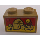 LEGO Dark Tan Brick 1 x 2 with Egyptian Tomb Sticker with Bottom Tube (3004)