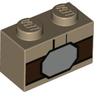 LEGO Dark Tan Brick 1 x 2 with Silver belt buckle, brown belt with Bottom Tube (3004 / 42802)