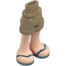 LEGO Dark Tan Hip with Rolled Up Shorts with Blue Sandals with Thin Hinge (36198)