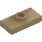 LEGO Beige scuro Piastra 1 x 2 con 1 Bottoncino (con scanalatura e supporto per bottoncino inferiore) (15573 / 78823)