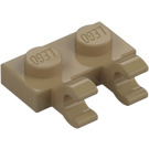 LEGO Tumma beige Levy 1 x 2 jossa Vaakasuora Clips (Avoimet 'O'-klipsit) (49563 / 60470)