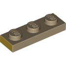 LEGO Tumma beige Levy 1 x 3 jossa Litteä Gold Lyhyt Reuna (3623 / 69174)