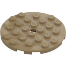 LEGO Donker zandbruin Plaat 6 x 6 Rond met Pin Gat (11213)