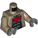 LEGO Donker zandbruin Rood Kap met Donker zandbruin Jasje Minifiguur Torso (973 / 76382)