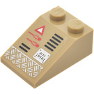 LEGO Dark Tan Slope 2 x 3 (25°) with 'JULU 70161', Tread Plate, Grille and Red Triangle (Left) Sticker with Rough Surface (3298)