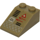 LEGO Dark Tan Slope 2 x 3 (25°) with 'JULU 70161', Tread Plate, Grille and Red Triangle (Right) Sticker with Rough Surface (3298)