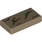 LEGO Donker Zandbruin Tegel 1 x 2 met Groot Green Cracks met groef (3069 / 42652)