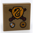 LEGO Dark Tan Tile 2 x 2 Inverted with Slytherin Coat of Arms Sticker (11203)