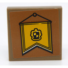 LEGO Dark Tan Tile 2 x 2 Inverted with Yellow Pennant Sticker (11203)