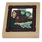 LEGO Dark Tan Tile 2 x 2 with Framed Painting Sticker with Groove (3068)