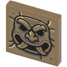 LEGO Dark Tan Tile 2 x 2 with Gargoyle with 2 Tongues Sticker with Groove (3068)
