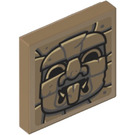 LEGO Donker Zandbruin Tegel 2 x 2 met Gargoyle met Groot Nose Sticker met groef (3068)