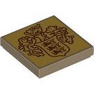 LEGO Dark Tan Tile 2 x 2 with Gold Disney Castle Crest with Groove (3068 / 104295)