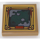 LEGO Donker Zandbruin Tegel 2 x 2 met Gold Kader en Dark Green Creature Sticker met groef (3068)