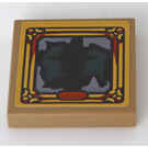 LEGO Dark Tan Tile 2 x 2 with Gold Frame and Dark Green Pattern Sticker with Groove (3068)
