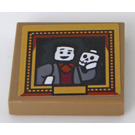 LEGO Dark Tan Tile 2 x 2 with Gold Frame and Man Holding Skeleton Head in Hand Sticker with Groove (3068)